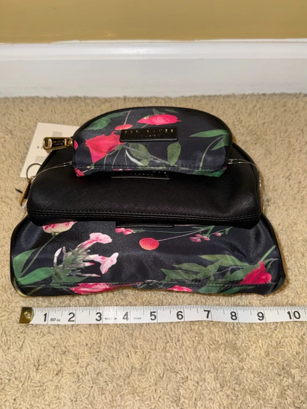 Ted Baker Black Floral Makeup Pouch with Pink Blooms